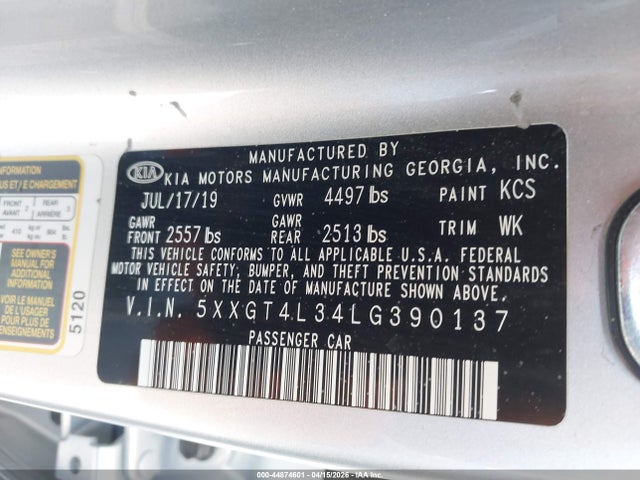 5XXGT4L34LG390137 KIA Optima Lx