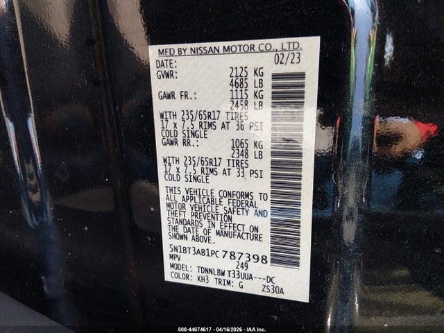 Продаж на аукціоні авто 2023 Nissan Rogue S Intelligent Awd, vin: 5N1BT3AB1PC787398, номер лоту: 44874617