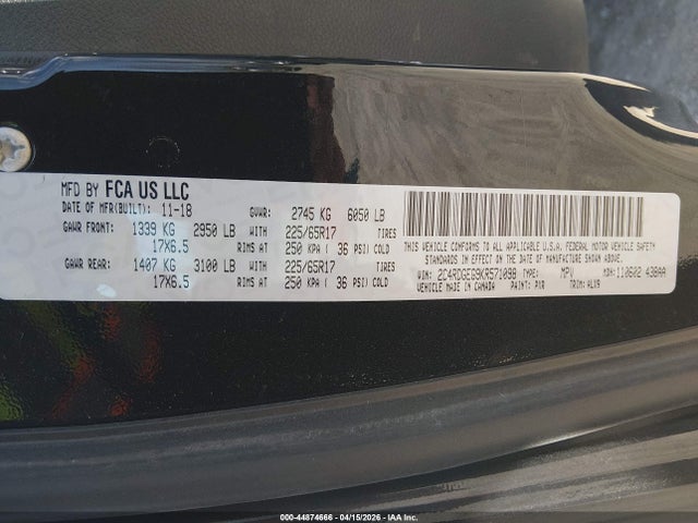 44874666 :رقم المزاد ، 2C4RDGEG9KR571098 vin ، 2019 Dodge Grand Caravan Gt مزاد بيع