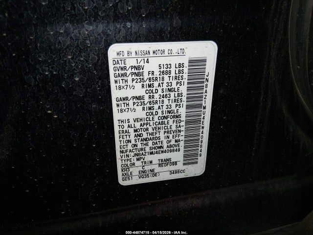 JN8AZ1MU4EW409849 Nissan Murano Le/s/sl/sv