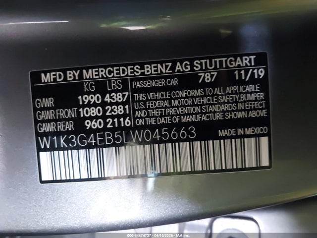 Aukcja sprzedaży 2020 Mercedes-benz A 220, vin: W1K3G4EB5LW045663, numer aukcji: 44874737