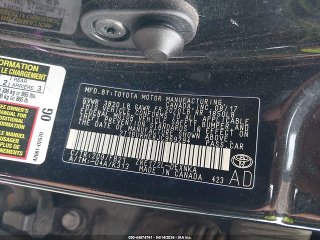 2018 Toyota Corolla Le მანქანა იყიდება აუქციონზე, vin: 2T1BURHE8JC969294, აუქციონის ნომერი: 44874761