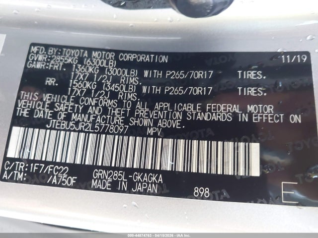 2020 Toyota 4runner Trd Off Road მანქანა იყიდება აუქციონზე, vin: JTEBU5JR2L5778097, აუქციონის ნომერი: 44874763
