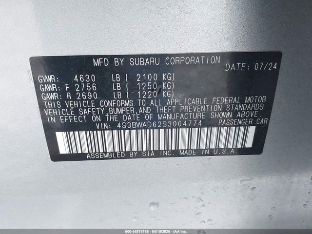 4S3BWAD62S3004774 Subaru Legacy Premium