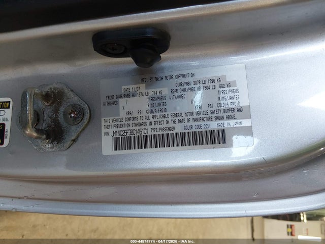 2008 Mazda Mx5 Miata მანქანა იყიდება აუქციონზე, vin: JM1NC25F380145101, აუქციონის ნომერი: 44874774