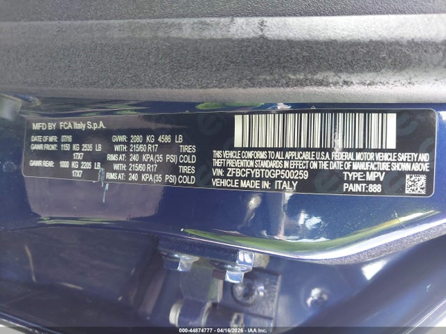 Продаж на аукціоні авто 2016 Fiat 500x Easy, vin: ZFBCFYBT0GP500259, номер лоту: 44874777