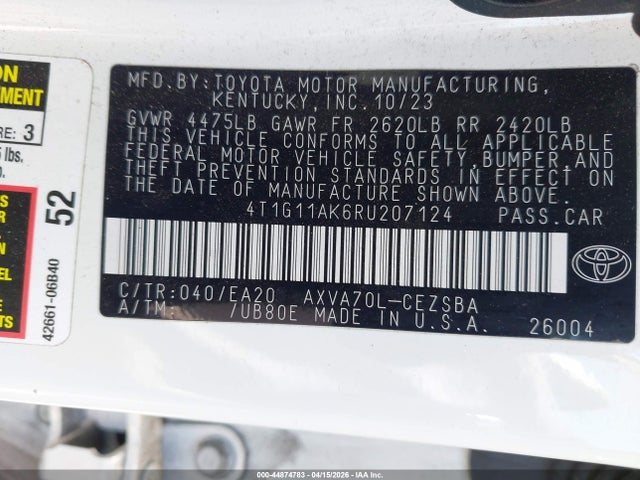 4T1G11AK6RU207124 Toyota CAMRY SE