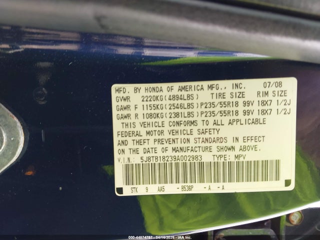 Aukcja sprzedaży 2009 Acura Rdx, vin: 5J8TB18239A002983, numer aukcji: 44874797