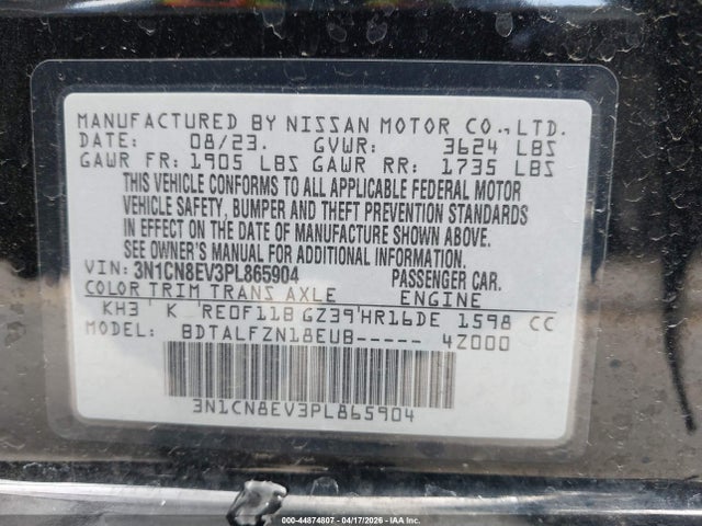 44874807 :رقم المزاد ، 3N1CN8EV3PL865904 vin ، 2023 Nissan Versa 1.6 Sv Xtronic Cvt مزاد بيع