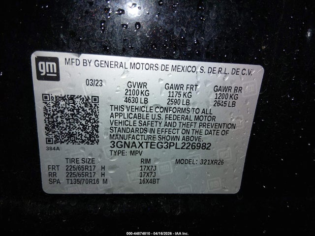 3GNAXTEG3PL226982 Chevrolet Equinox Awd 2fl