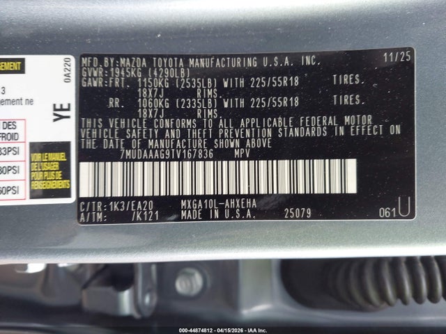 44874812 :رقم المزاد ، 7MUDAAAG9TV167836 vin ، 2026 Toyota Corolla Cross Xle مزاد بيع
