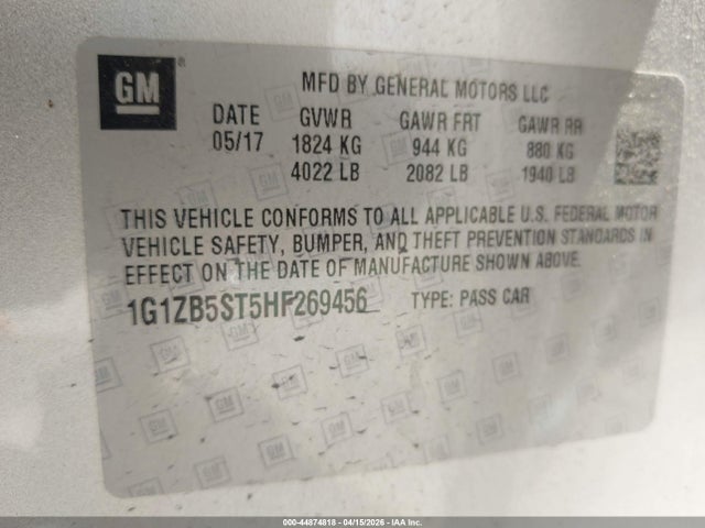 Продаж на аукціоні авто 2017 Chevrolet Malibu Ls, vin: 1G1ZB5ST5HF269456, номер лоту: 44874818