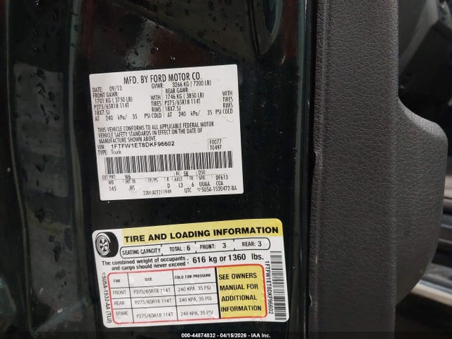 44874832 :رقم المزاد ، 1FTFW1ET8DKF96602 vin ، 2013 Ford F-150 Xlt مزاد بيع