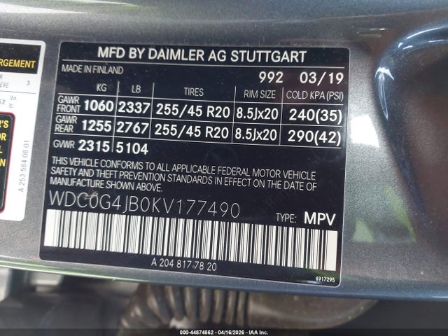 Продаж на аукціоні авто 2019 Mercedes-benz Glc 300, vin: WDC0G4JB0KV177490, номер лоту: 44874862