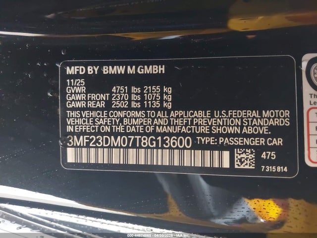 Продаж на аукціоні авто 2026 Bmw M2, vin: 3MF23DM07T8G13600, номер лоту: 44874865