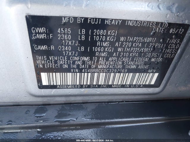 Продаж на аукціоні авто 2012 Subaru Outback 2.5i Premium, vin: 4S4BRBCC0C3297169, номер лоту: 44874899