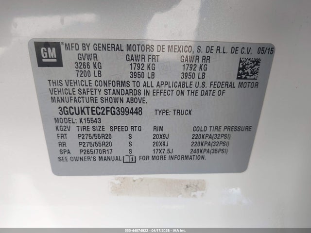 3GCUKTEC2FG399448 Chevrolet Silverado 1500 High Country