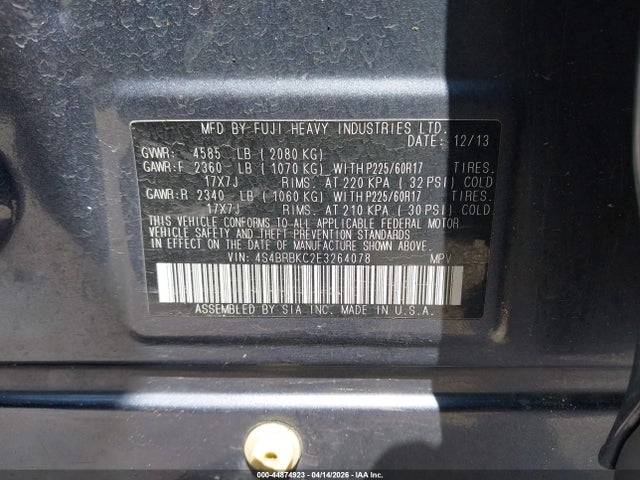 Продаж на аукціоні авто 2014 Subaru Outback 2.5i Limited, vin: 4S4BRBKC2E3264078, номер лоту: 44874923