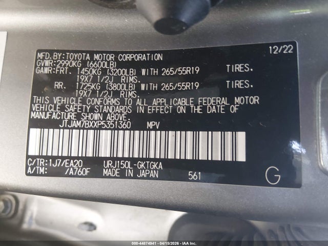 Aukcja sprzedaży 2023 Lexus Gx 460 Premium, vin: JTJAM7BXXP5351360, numer aukcji: 44874941