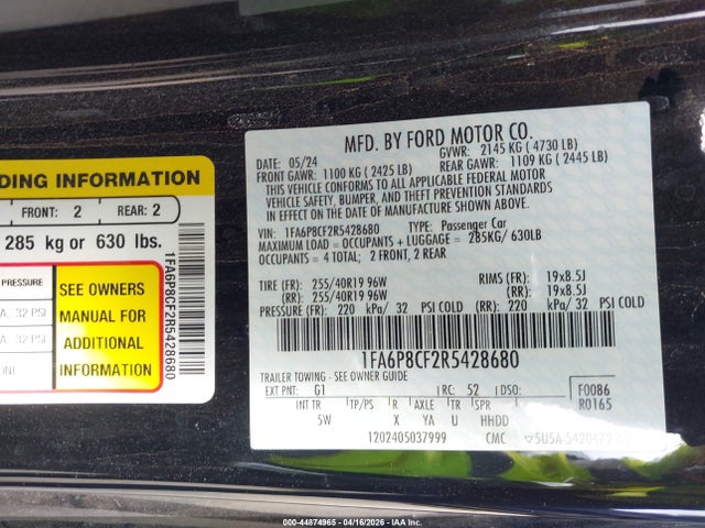 Продажа на аукционе авто 2024 Ford Mustang Gt Premium Fastback, vin: 1FA6P8CF2R5428680, номер лота: 44874965