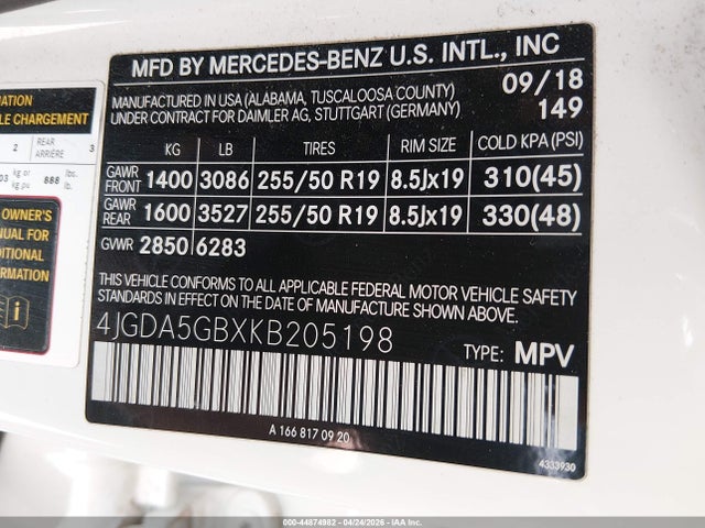 4JGDA5GBXKB205198 Mercedes-Benz Gle 400 4matic
