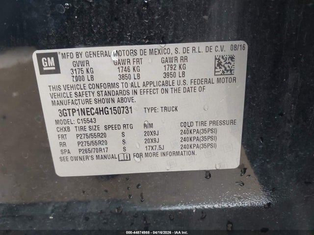 3GTP1NEC4HG150731 GMC Sierra 1500 Slt