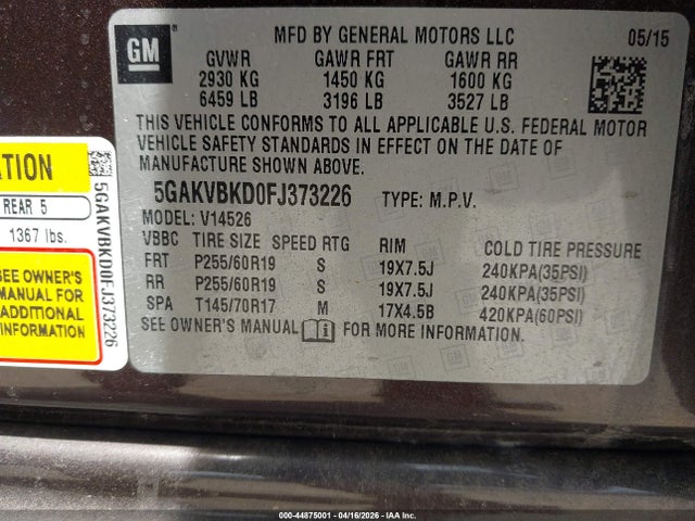 Продажа на аукционе авто 2015 Buick Enclave Leather, vin: 5GAKVBKD0FJ373226, номер лота: 44875001