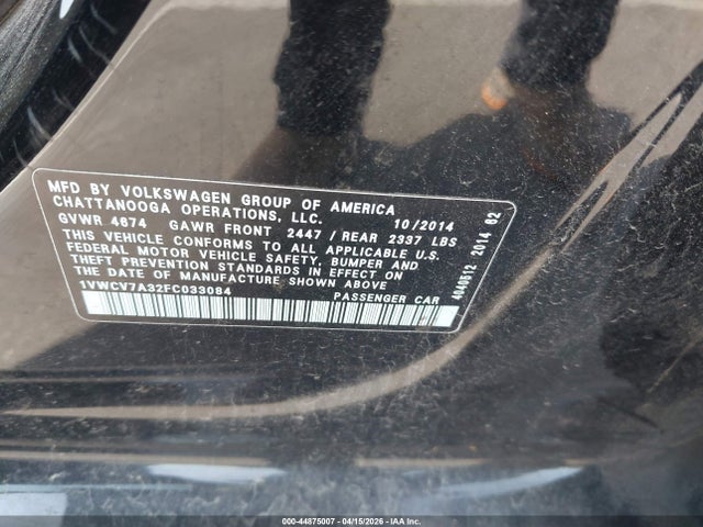 Aukcja sprzedaży 2015 Volkswagen Passat 2.0l Tdi Sel Premium, vin: 1VWCV7A32FC033084, numer aukcji: 44875007