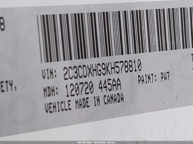 Продажа на аукционе авто 2019 Dodge Charger Gt Rwd, vin: 2C3CDXHG9KH578810, номер лота: 44875009