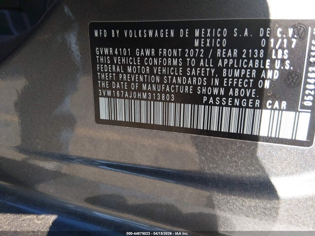 Продажа на аукционе авто 2017 Volkswagen Jetta 1.4t S, vin: 3VW167AJ0HM313803, номер лота: 44875023
