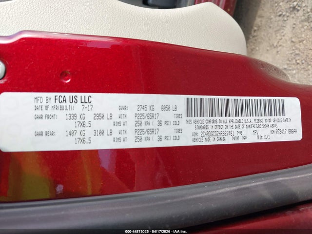 Продажа на аукционе авто 2017 Dodge Grand Caravan Sxt, vin: 2C4RDGCG2HR827481, номер лота: 44875025