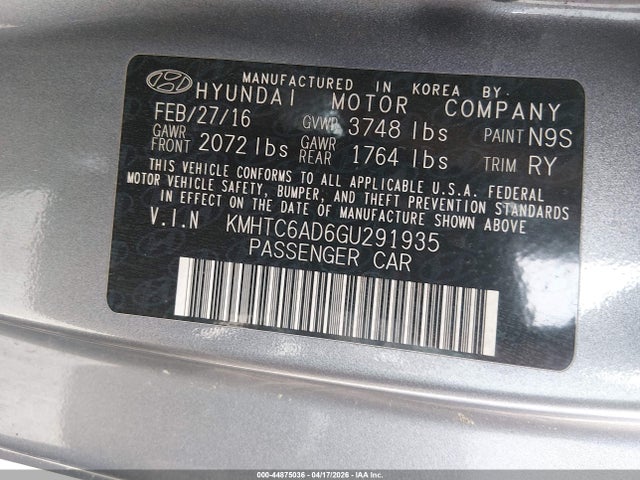 2016 Hyundai Veloster მანქანა იყიდება აუქციონზე, vin: KMHTC6AD6GU291935, აუქციონის ნომერი: 44875036