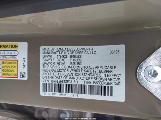 19XFL2H81SE031811 Honda Civic Sedan Sport