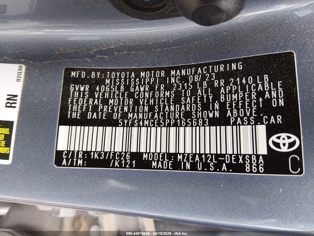 Aukcja sprzedaży 2023 Toyota Corolla Se, vin: 5YFS4MCE5PP165683, numer aukcji: 44875049
