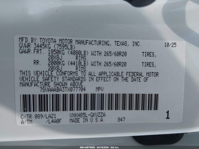 Toyota Sequoia Platinum 2026 7SVAAABA3TX077704 Image 9