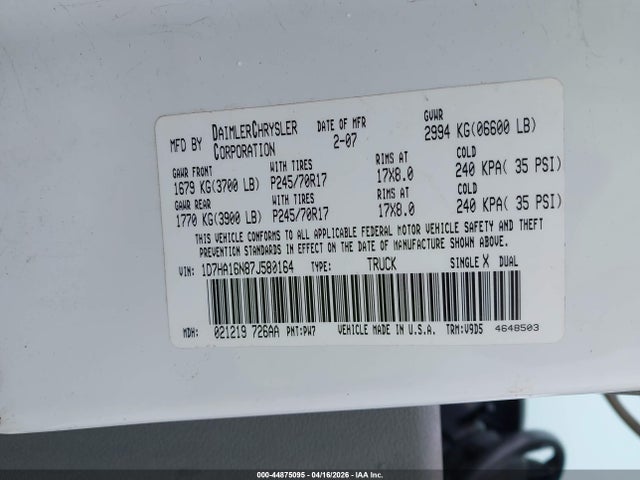 2007 DODGE RAM 1500 1D7HA16N87J580164 Photo 8