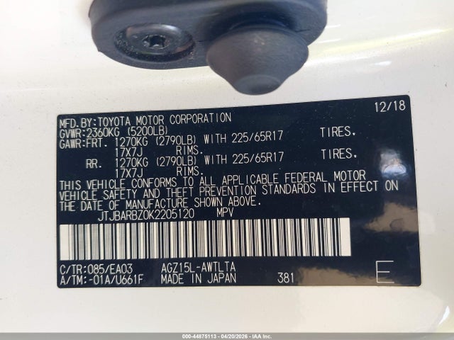 Aukcja sprzedaży 2019 Lexus Nx 300, vin: JTJBARBZ0K2205120, numer aukcji: 44875113