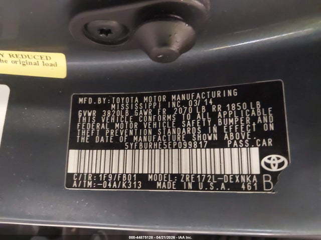 Продаж на аукціоні авто 2014 Toyota Corolla Le, vin: 5YFBURHE5EP099817, номер лоту: 44875128