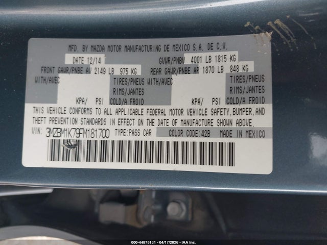Продаж на аукціоні авто 2015 Mazda Mazda3 I Sport, vin: 3MZBM1K79FM181700, номер лоту: 44875131