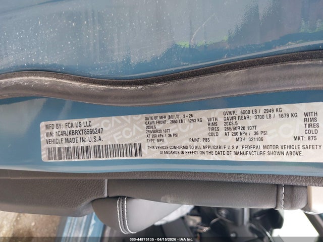 Auction sale of the 2026 Jeep Grand Cherokee L Limited Reserve, vin: 1C4RJKBRXT8566247, lot number: 44875135