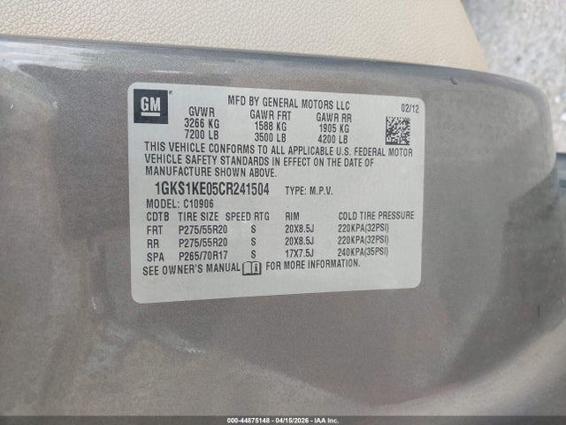 Продаж на аукціоні авто 2012 Gmc Yukon Xl 1500 Slt, vin: 1GKS1KE05CR241504, номер лоту: 44875148