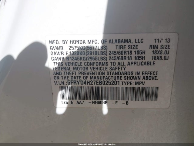 Aukcja sprzedaży 2014 Acura Mdx, vin: 5FRYD4H27EB025201, numer aukcji: 44875158
