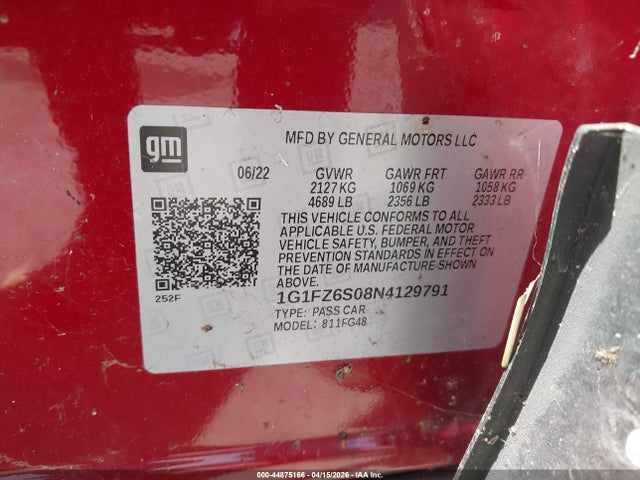 1G1FZ6S08N4129791 Chevrolet Bolt Euv Fwd Premier
