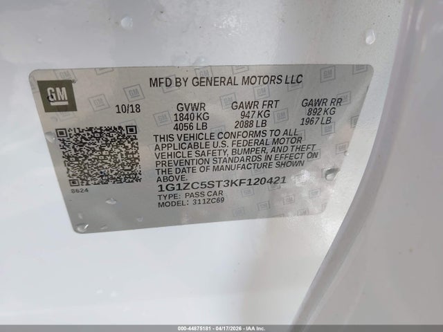 44875181 :رقم المزاد ، 1G1ZC5ST3KF120421 vin ، 2019 Chevrolet Malibu 1fl مزاد بيع