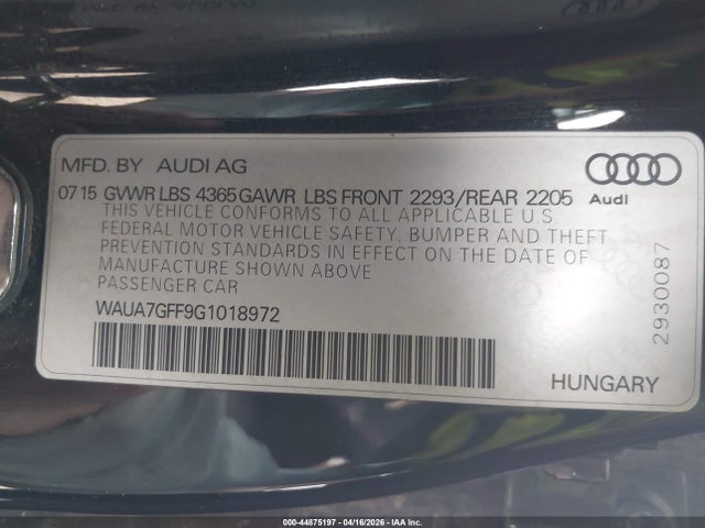 Продаж на аукціоні авто 2016 Audi A3 1.8t Premium, vin: WAUA7GFF9G1018972, номер лоту: 44875197
