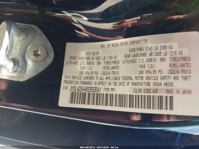 Продаж на аукціоні авто 2006 Mazda Mpv Lx, vin: JM3LW28A460559541, номер лоту: 44875212