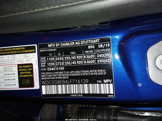 Aukcja sprzedaży 2020 Mercedes-benz Glc 300 4matic, vin: WDC0G8EB4LF716139, numer aukcji: 44875213