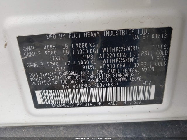 Aukcja sprzedaży 2013 Subaru Outback 2.5i Premium, vin: 4S4BRCGC9D3276807, numer aukcji: 44875215