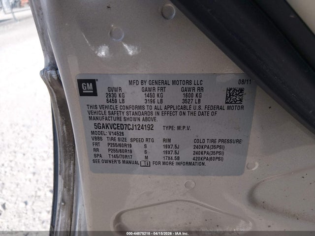 2012 Buick Enclave Leather მანქანა იყიდება აუქციონზე, vin: 5GAKVCED7CJ124192, აუქციონის ნომერი: 44875218