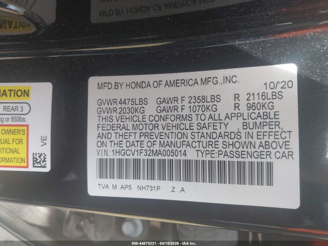 2021 HONDA ACCORD 1HGCV1F32MA005014 Photo 8